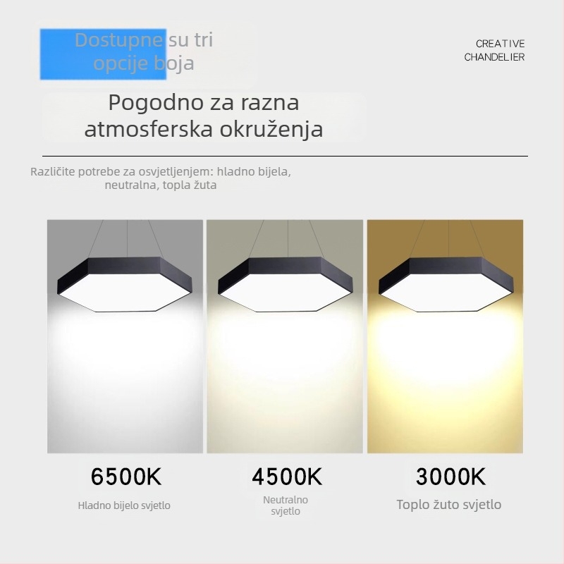 LED šesterokutni viseći svjetiljka, industrijskog stila, za ured, internet kafić, trgovački centar i teretanu, modularni dizajn