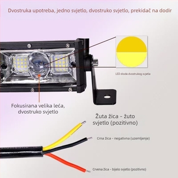Auto LED traka svjetla, žuto-bijeli dvobojni laserski spot, 12–24V, vodootporan, mreža s tri reda za daleko i blizu svjetla