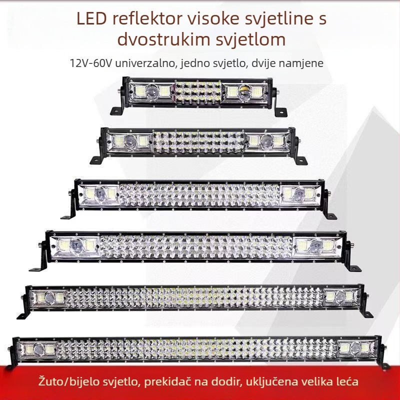 Auto LED traka svjetla, žuto-bijeli dvobojni laserski spot, 12–24V, vodootporan, mreža s tri reda za daleko i blizu svjetla