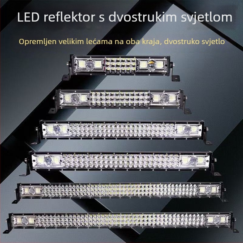 Auto LED traka svjetla, žuto-bijeli dvobojni laserski spot, 12–24V, vodootporan, mreža s tri reda za daleko i blizu svjetla