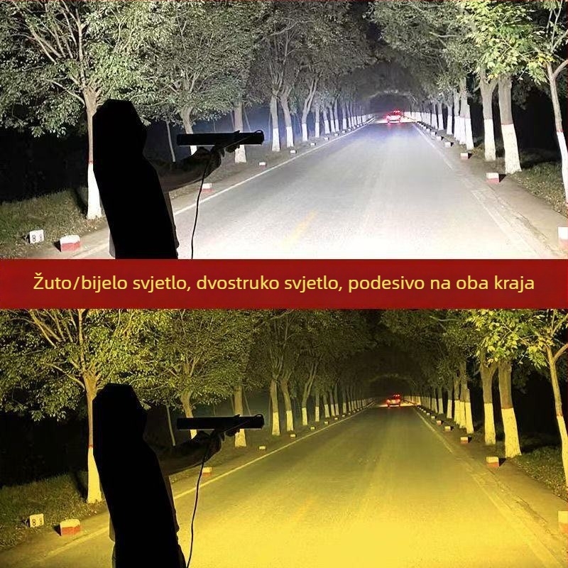 Auto LED traka svjetla, žuto-bijeli dvobojni laserski spot, 12–24V, vodootporan, mreža s tri reda za daleko i blizu svjetla