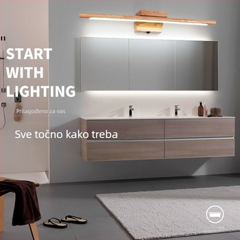 LED svjetlo za ogledalo s drvenim okvirom, zidno svjetlo za kupaonicu i make-up stol