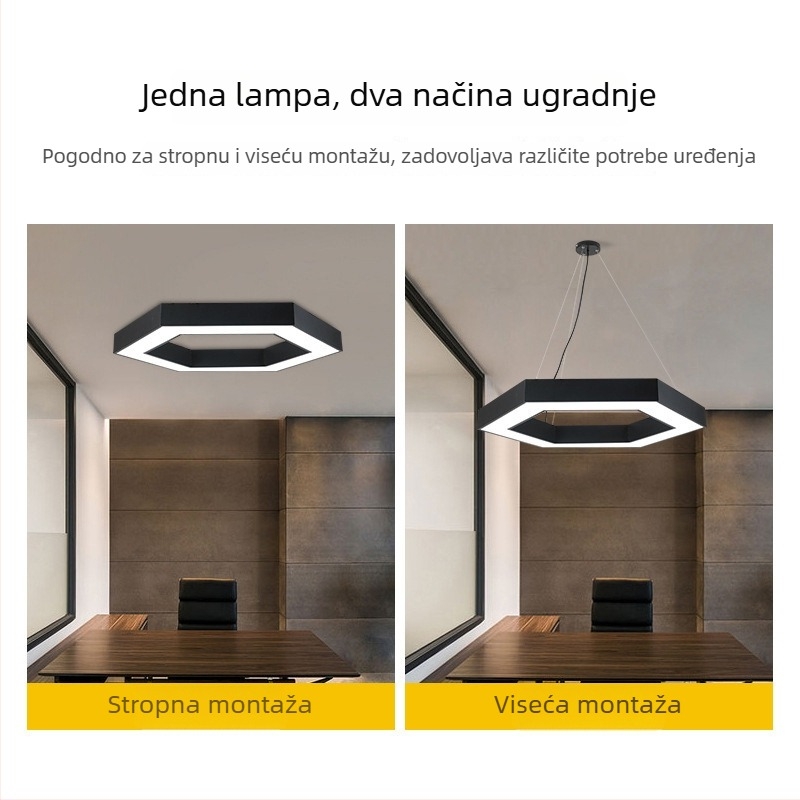 LED šesterokutna viseća svjetiljka za trgovačke centre, teretane, internet kafiće i urede; iznimno svijetlo površinsko svjetlo