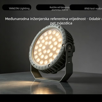 IP65 LED floodlight za dvorište i krajolik, drveće i prostore vrtova vile, 24V, 18 LED, 3000K topla bijela, aluminijsko kućište, 180×230 mm, 2 kg, 50 000 sati.