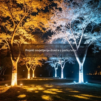 IP65 LED floodlight za dvorište i krajolik, drveće i prostore vrtova vile, 24V, 18 LED, 3000K topla bijela, aluminijsko kućište, 180×230 mm, 2 kg, 50 000 sati.