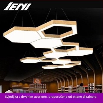 LED šesterokutna lampa s uzorkom pčelinjim i okruglim drvenim završnim slojem — viseće svjetlo za vrtić, dvoranu za ples i jogu, blagovaonu