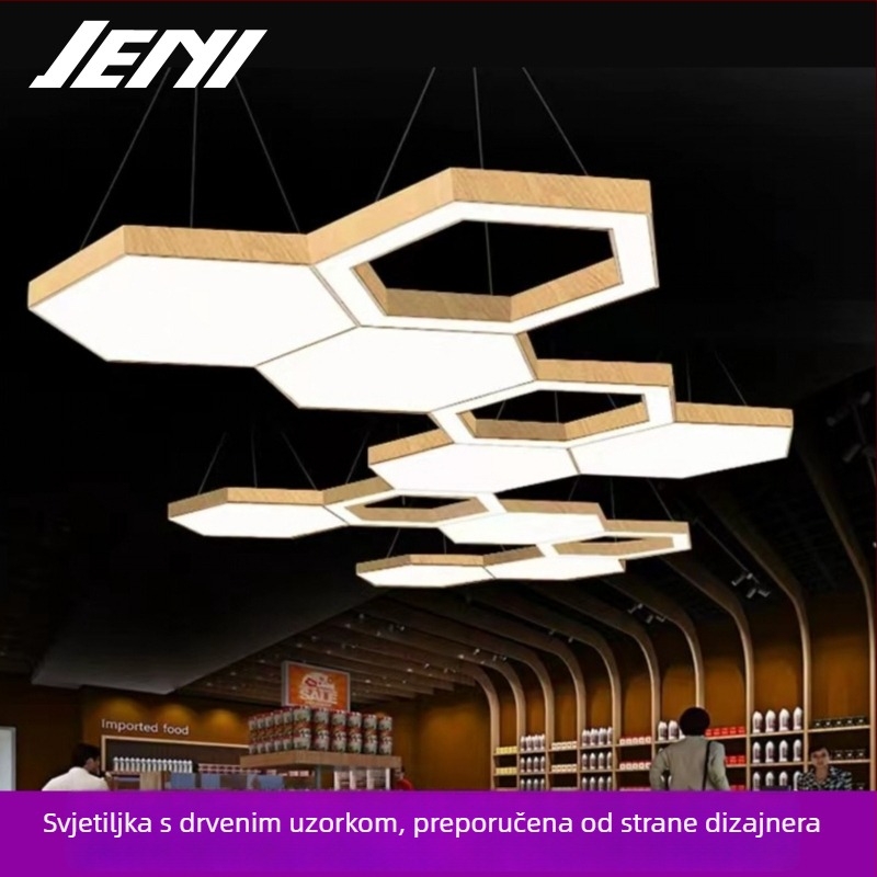 LED šesterokutna lampa s uzorkom pčelinjim i okruglim drvenim završnim slojem — viseće svjetlo za vrtić, dvoranu za ples i jogu, blagovaonu