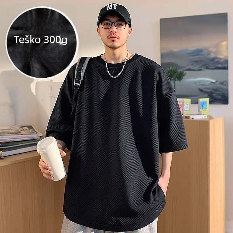2025 novo muško T-shirt s uzorkom waffle, američki stil, plus veličina, kratki rukav, ljeto