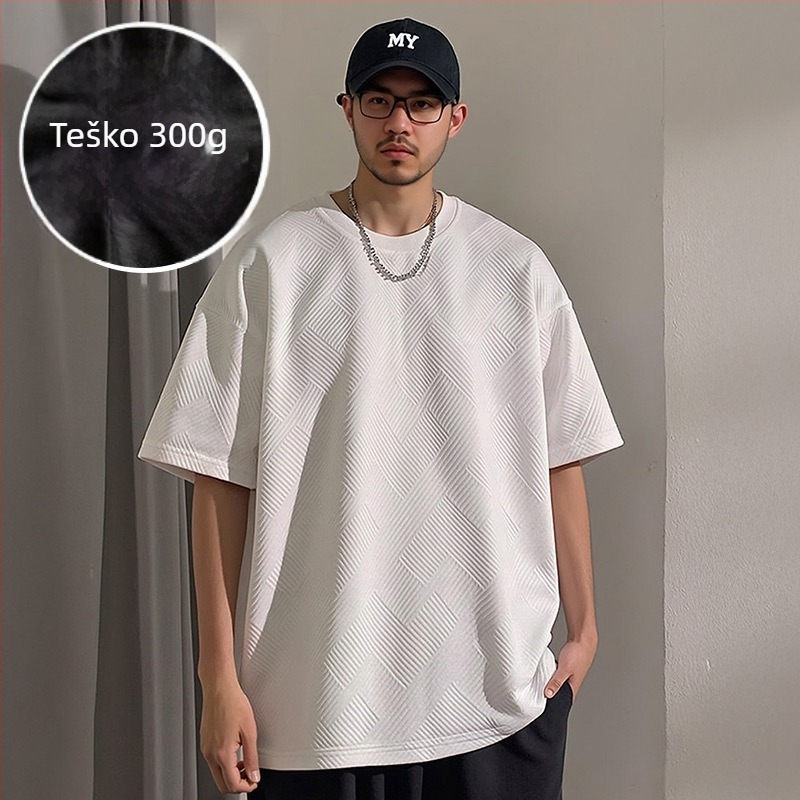 2025 novo muško T-shirt s uzorkom waffle, američki stil, plus veličina, kratki rukav, ljeto