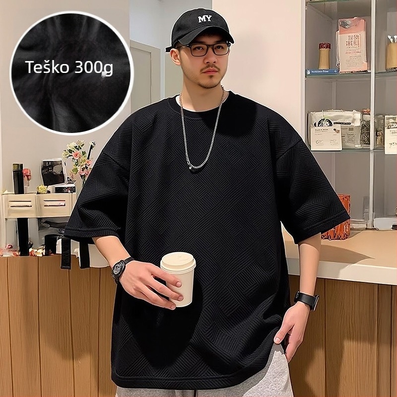 2025 novo muško T-shirt s uzorkom waffle, američki stil, plus veličina, kratki rukav, ljeto