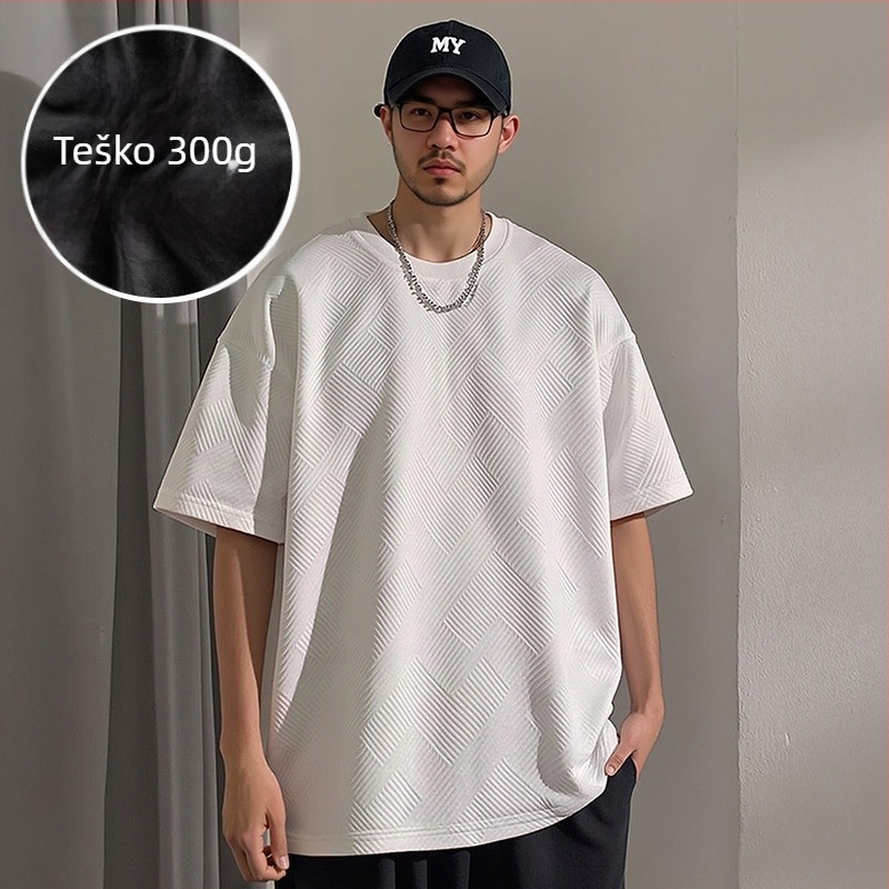2025 novo muško T-shirt s uzorkom waffle, američki stil, plus veličina, kratki rukav, ljeto