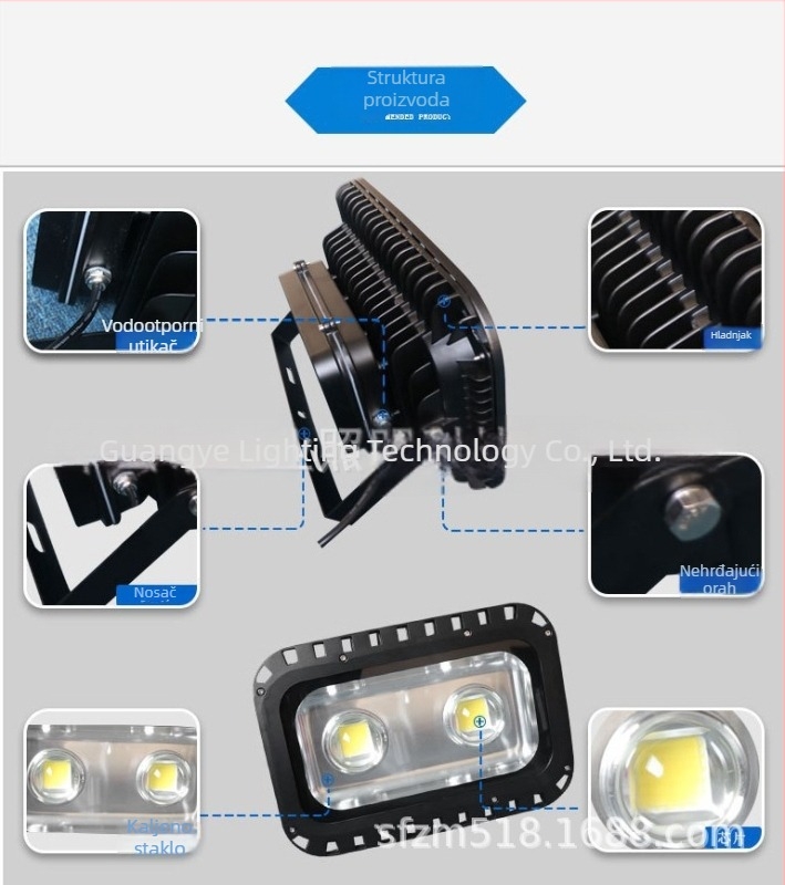 Vanjsko LED flood svjetlo s lećom, kvadratni snop, 100W–200W