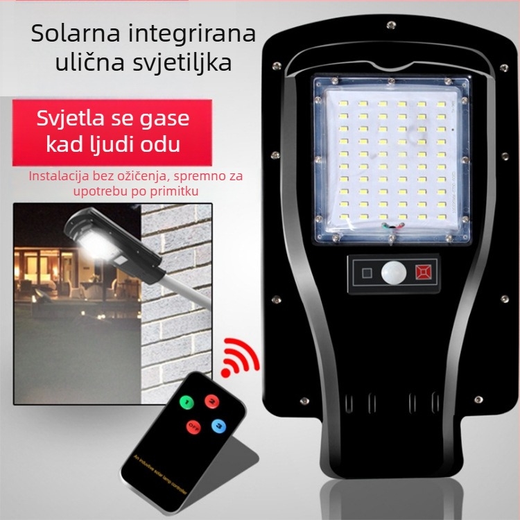 Solarna zidna svjetiljka za dom i dvorište, integrirana LED ulična svjetiljka visoke snage na visokome stupnju stupa, 60 LED, 450 lm, aluminijska legura, IP67