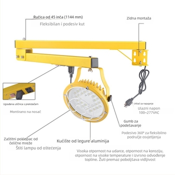 LED flood light s dvostrukim nosačem za montažu, za utovar i istovar, vodootporan, snažan intenzitet rasvjete, skladišno osvjetljenje