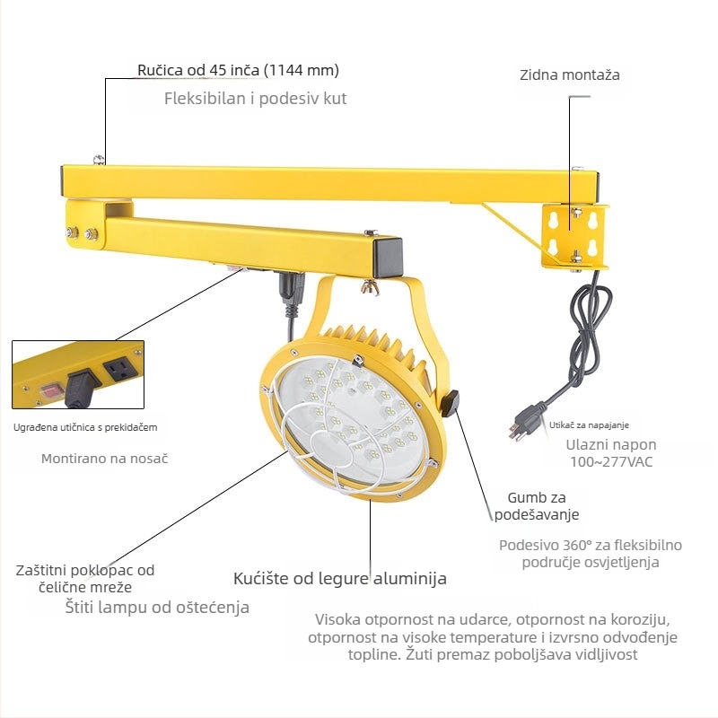 LED flood light s dvostrukim nosačem za montažu, za utovar i istovar, vodootporan, snažan intenzitet rasvjete, skladišno osvjetljenje