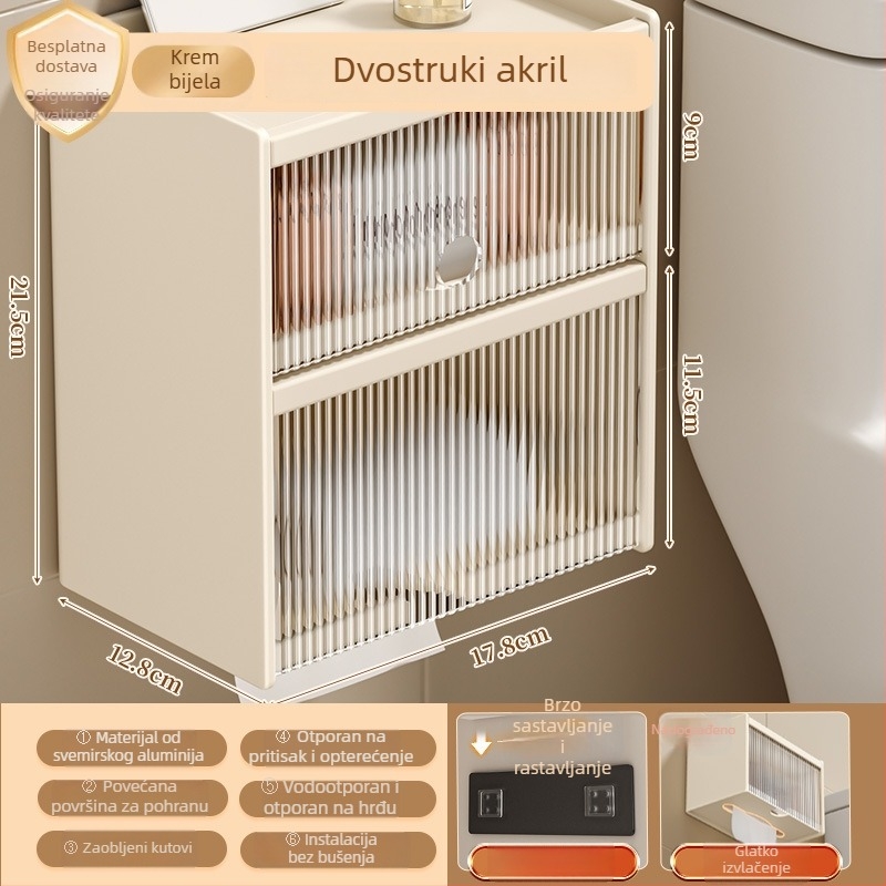 Akrilna vodootporna stenska kutija za toaletni papir s držačem za role — moderan minimalistički dizajn