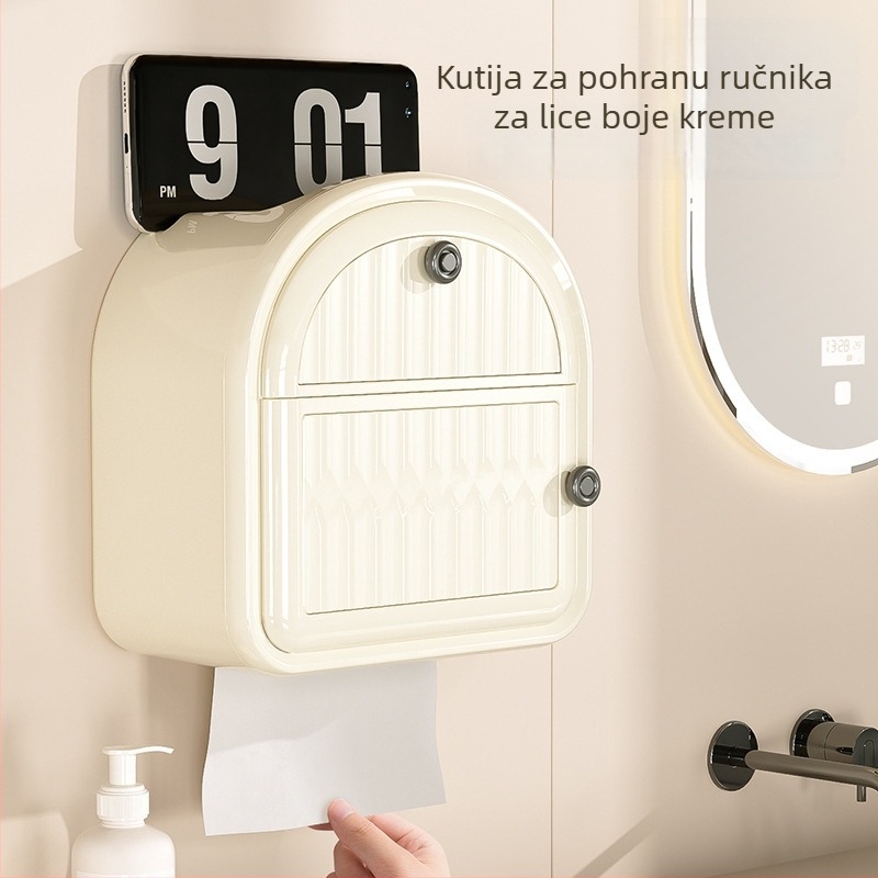 Zidna kutija za toaletni papir, bez bušenja, vodootporna, za role, višeslojna polica za pohranu