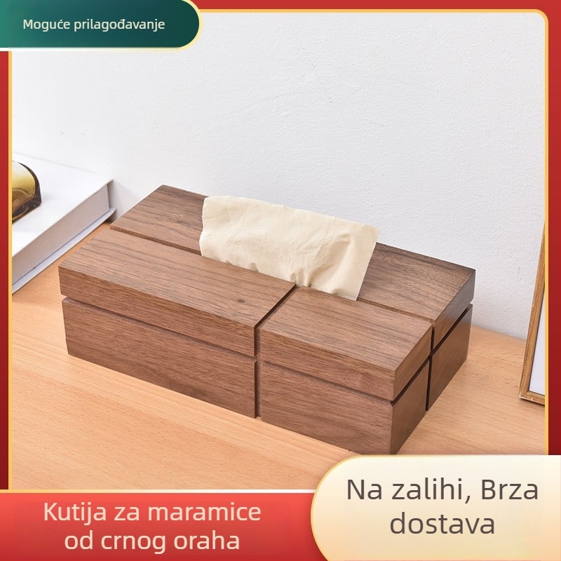 Kutija za maramice od crnog oraha za dnevni boravak i ured — moderna jednostavna drvena kutija za odlaganje