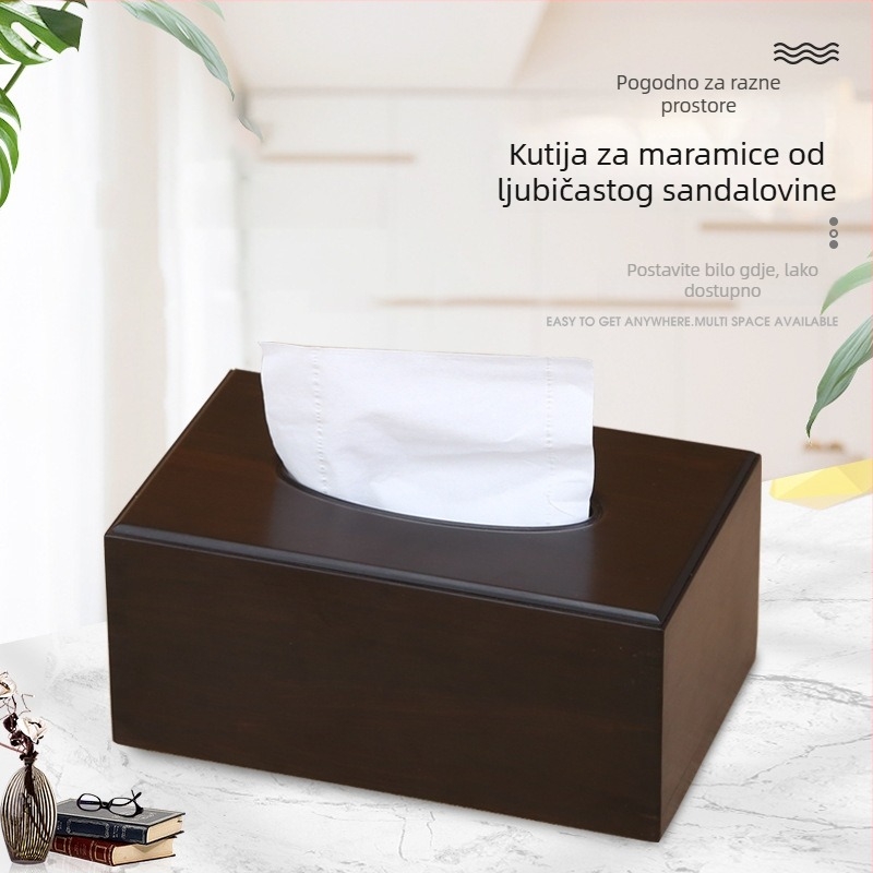 Pravokutna drvena kutija za maramice od Zitan drveta – dnevni boravak i spavaću sobu