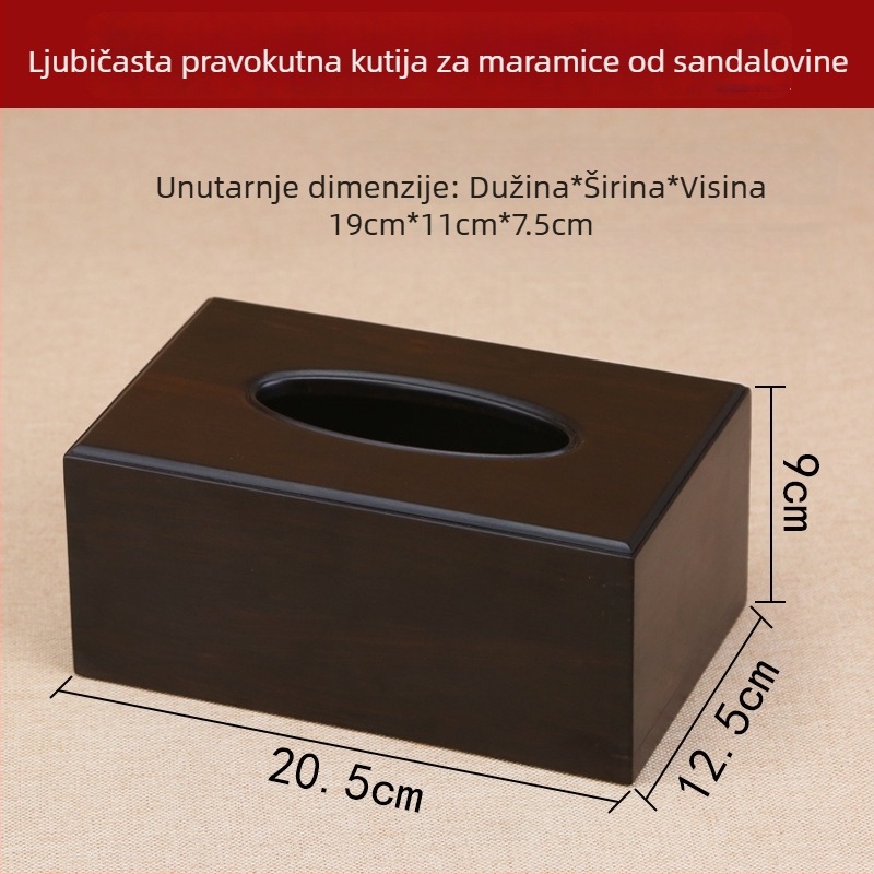 Pravokutna drvena kutija za maramice od Zitan drveta – dnevni boravak i spavaću sobu