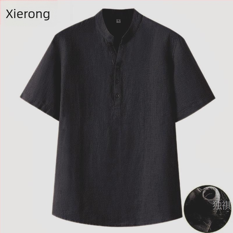 2025 ljetna lagana bijela muška kratkih rukava lanena majica s prugama