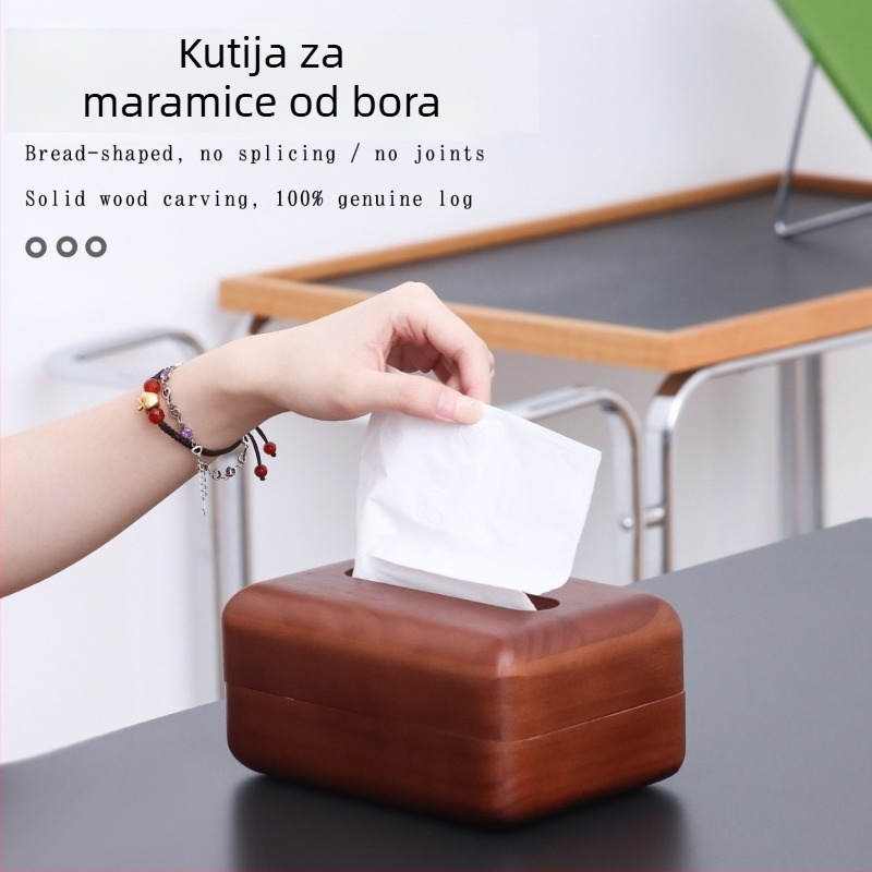Minimalistička drvena kutija za papirnate ubruse s poklopcem za dnevni boravak, stolić za kavu i ured