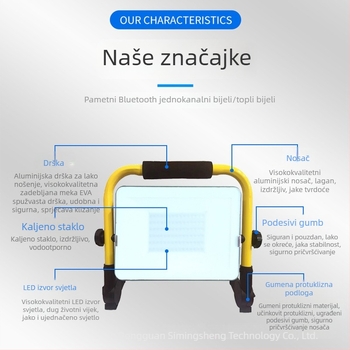 Bluetooth vanjski floodlight visoke jačine, 50W, prijenosno IP65 vodootporna kamping svjetlo s dugim trajanjem baterije