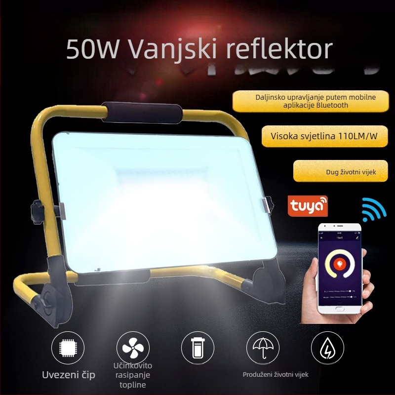 Bluetooth vanjski floodlight visoke jačine, 50W, prijenosno IP65 vodootporna kamping svjetlo s dugim trajanjem baterije