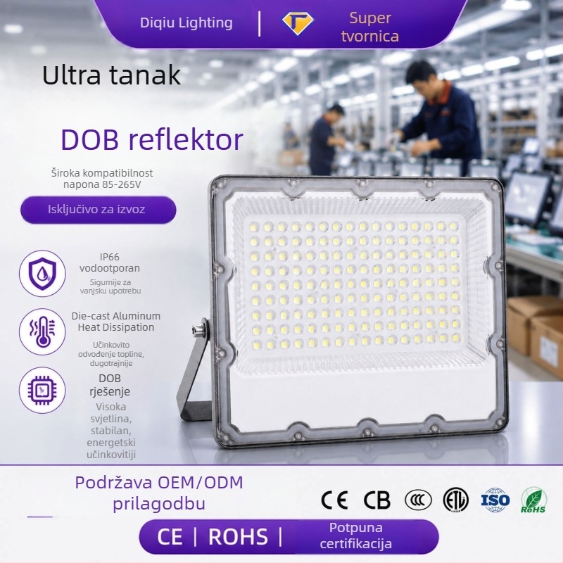 Vanjski LED floodlight s lećom, 300W, IP65, 120° snop, crna