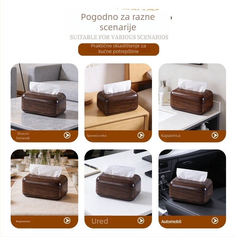 Plastična kutija za papirnate maramice s drvenim uzorkom – vintage stil, za dnevni boravak i stolnu površinu