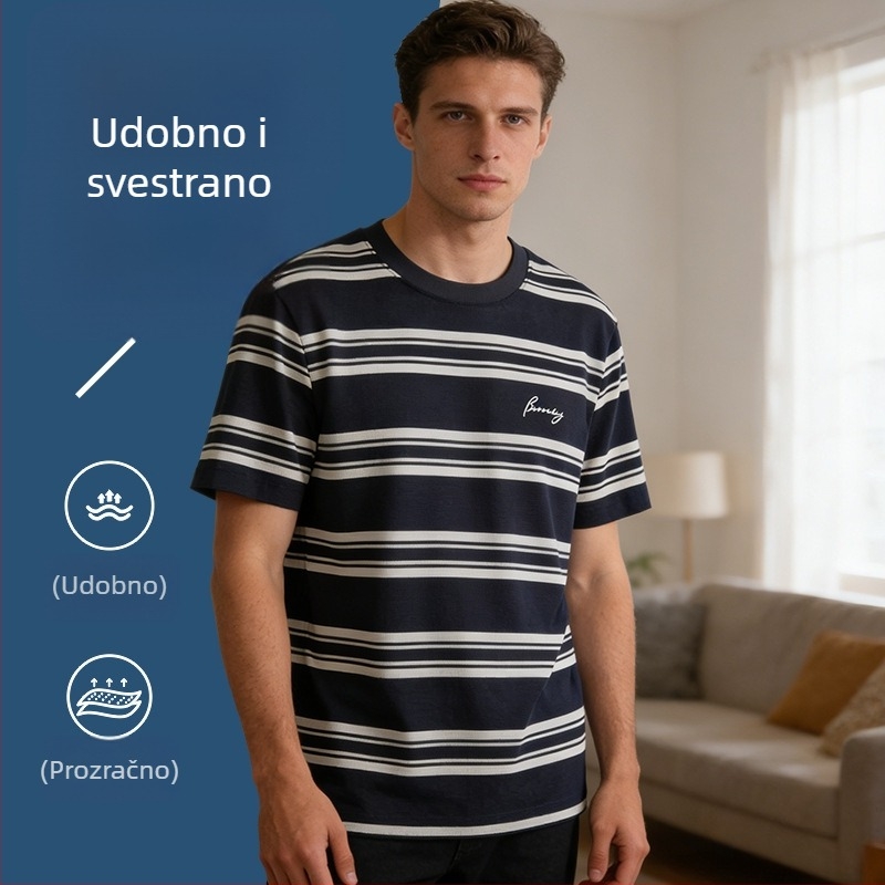 Muška ljetna T-majica s okruglim izrezom, kratkim rukavima, prugasta, udoban kroj, pamuk, svakodnevna upotreba