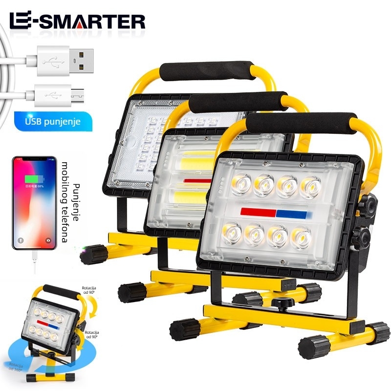 Prijenosni COB LED reflektor s dugim dometom, ugrađena baterija i USB punjenje za nužno osvjetljenje