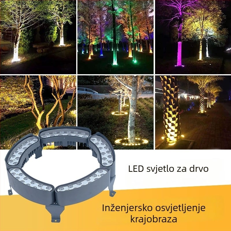 LED prstenasta lampa za drvo, vanjska vodootporna rasvjeta s RGB promjenom boja za krajolik