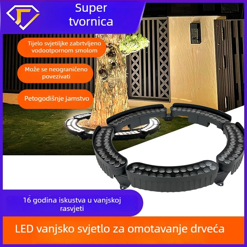 Prstenasto modularno LED svjetlo za stablo za vanjsku upotrebu, vodootporan IP65, krajinsko osvjetljenje, 24 LED, 3000K