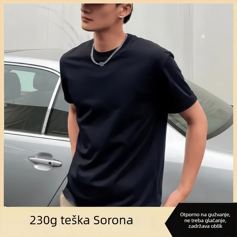 Muška kratka majica s okruglim izrezom, slim fit, jednobojna, poliester