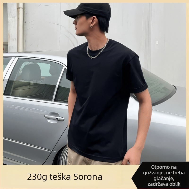 Muška kratka majica s okruglim izrezom, slim fit, jednobojna, poliester
