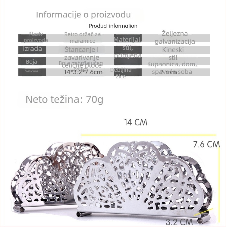 Držač salveta od nehrđajućeg čelika u obliku ventilatora, retro kineskog stila, za hotele i zapadnjačke restorane