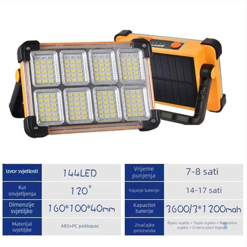 Prijenosna solarna LED rasvjetna lampica, višenamjenska za kampiranje i vanjsku nužnu rasvjetu