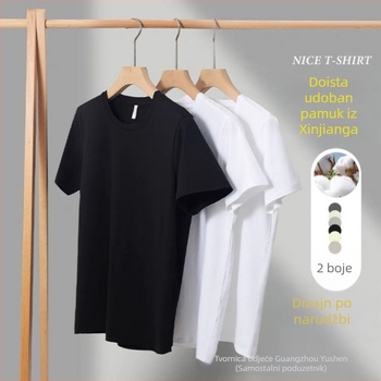 Teška jednobojna pamučna majica s okruglim izrezom, kratkih rukava, 220 g, gusta, neprozurna, bijela baza, unisex