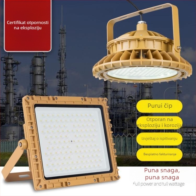 LED eksplozijski otporno svjetlo za radionice i tvornice, osvjetljenje bez održavanja za skladišta, kemijske tvornice, benzinske postaje i protupožarni reflektori