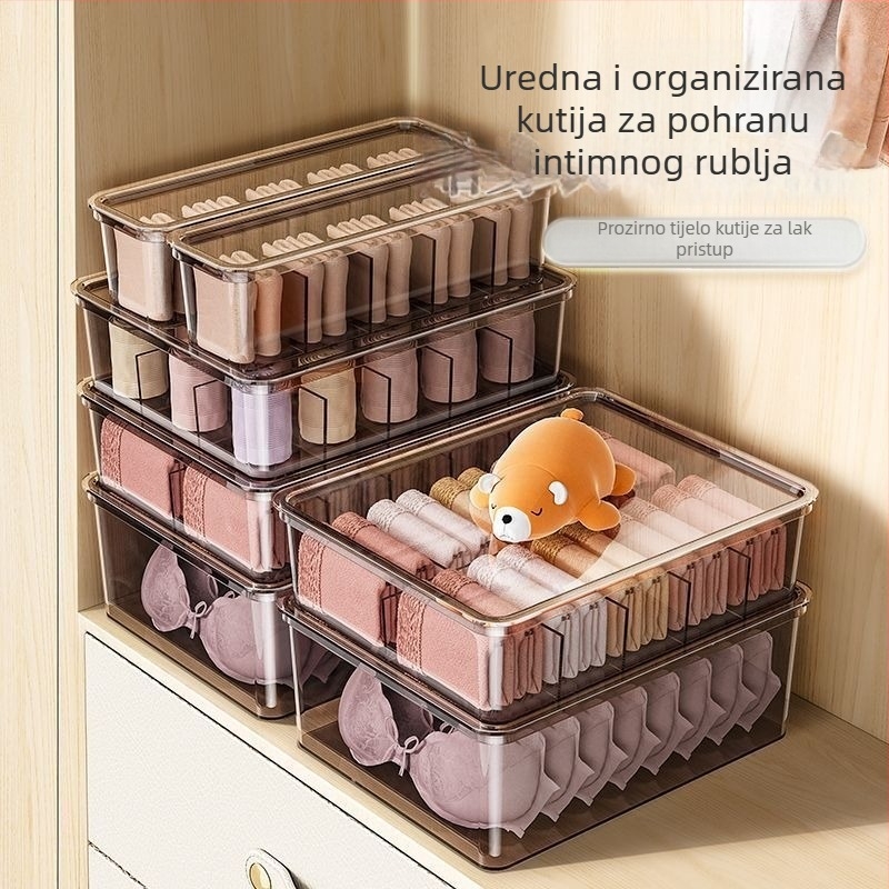 Minimalistička trodjelna kutija za pohranu donjeg rublja, čarapa i intimnih odjevnih predmeta s pregradama i poklopcem