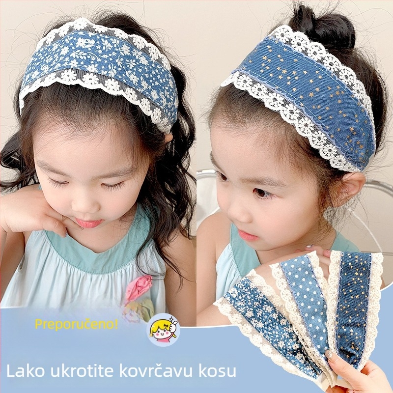 Denim plava široka frizura za djevojčice, dodatak za kosu s Velcro zatvaračem koji ne šteti kosi