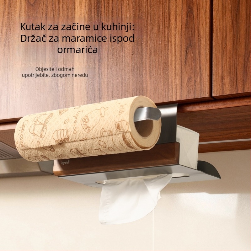Dvostruki držač folije i papirnatih ubrusa, kuhinjski dispenzer za papirnate ubruse, metalna kutija za role papirnatog ubrusa