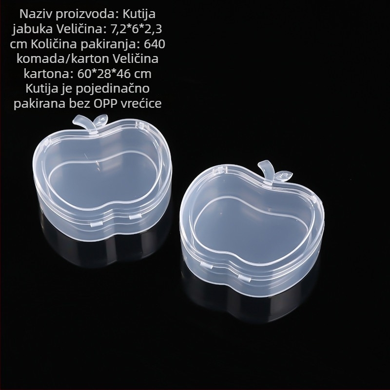 Prozirna PP plastična kutija u obliku jabuke s preklopnim poklopcem za nakit i dodatke, veličina 7.2×6×2.3 cm