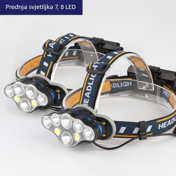 Noćna ribarska čelna svjetiljka s COB floodlightom, 8 LED, crveno svjetlo, vodootporna, USB punjenje, dugotrajna baterija