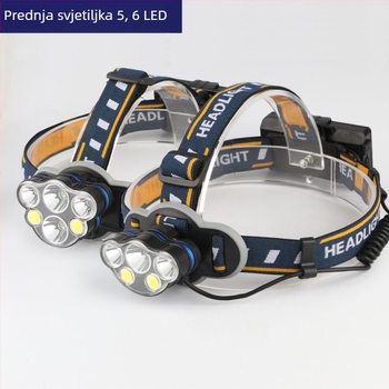 Noćna ribarska čelna svjetiljka s COB floodlightom, 8 LED, crveno svjetlo, vodootporna, USB punjenje, dugotrajna baterija