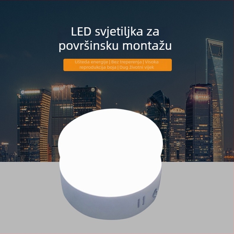 Kružni LED downlight bez okvira, površinski montiran, 6000K bijela, aluminijsko kućište, CRI 90+