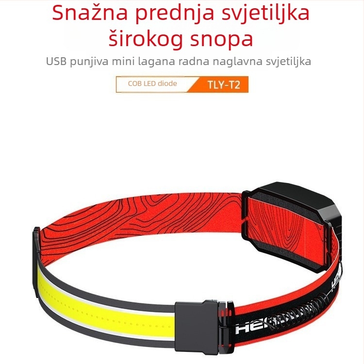 COBLED čelna lampica s visokim intenzitetom osvjetljenja, USB punjiva, lagana za aktivnosti na otvorenom, LED na glavi