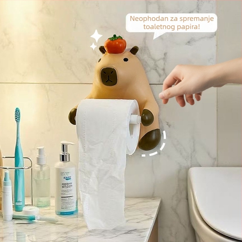Slatka kapibara – zidna kutija za rolu toaletnog papira, bez bušenja
