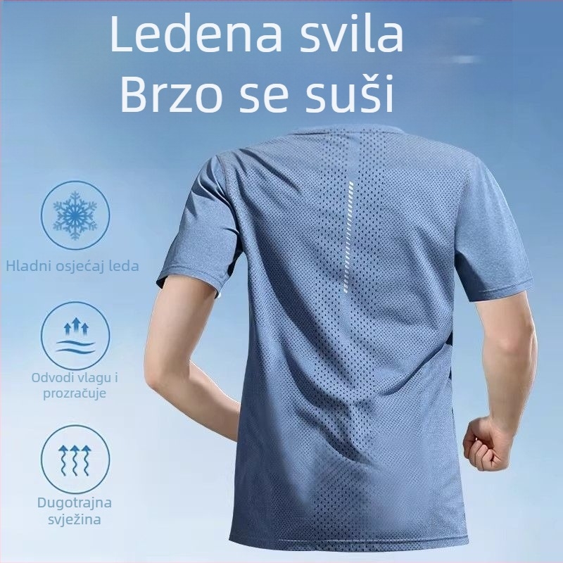 Muška majica od ice-silk, brzo se suši, prozračna, ljetna kratkih rukava za trčanje i fitness